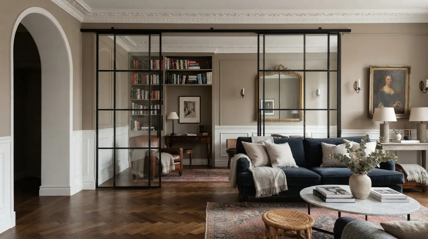 Раздвижные двери для зонирования кухни и гостиной — фото 12